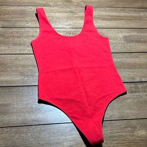 Classic Scoop Neck One-Piece Bodysuit- Bright Red